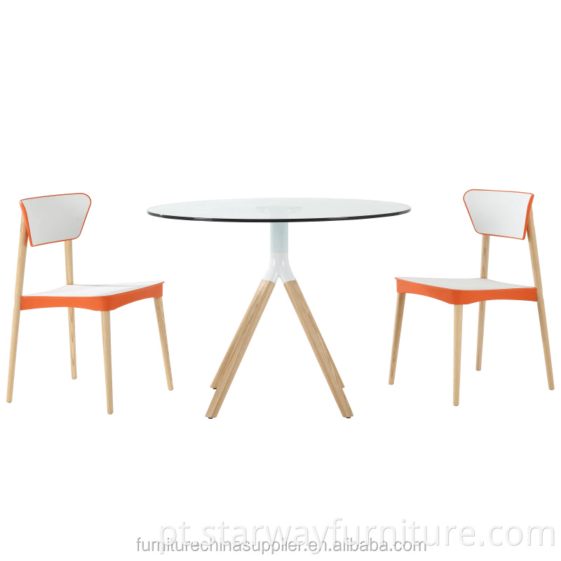 Mesa de jantar moderna e original redonda de vidro e madeira para sala de estar e restaurante